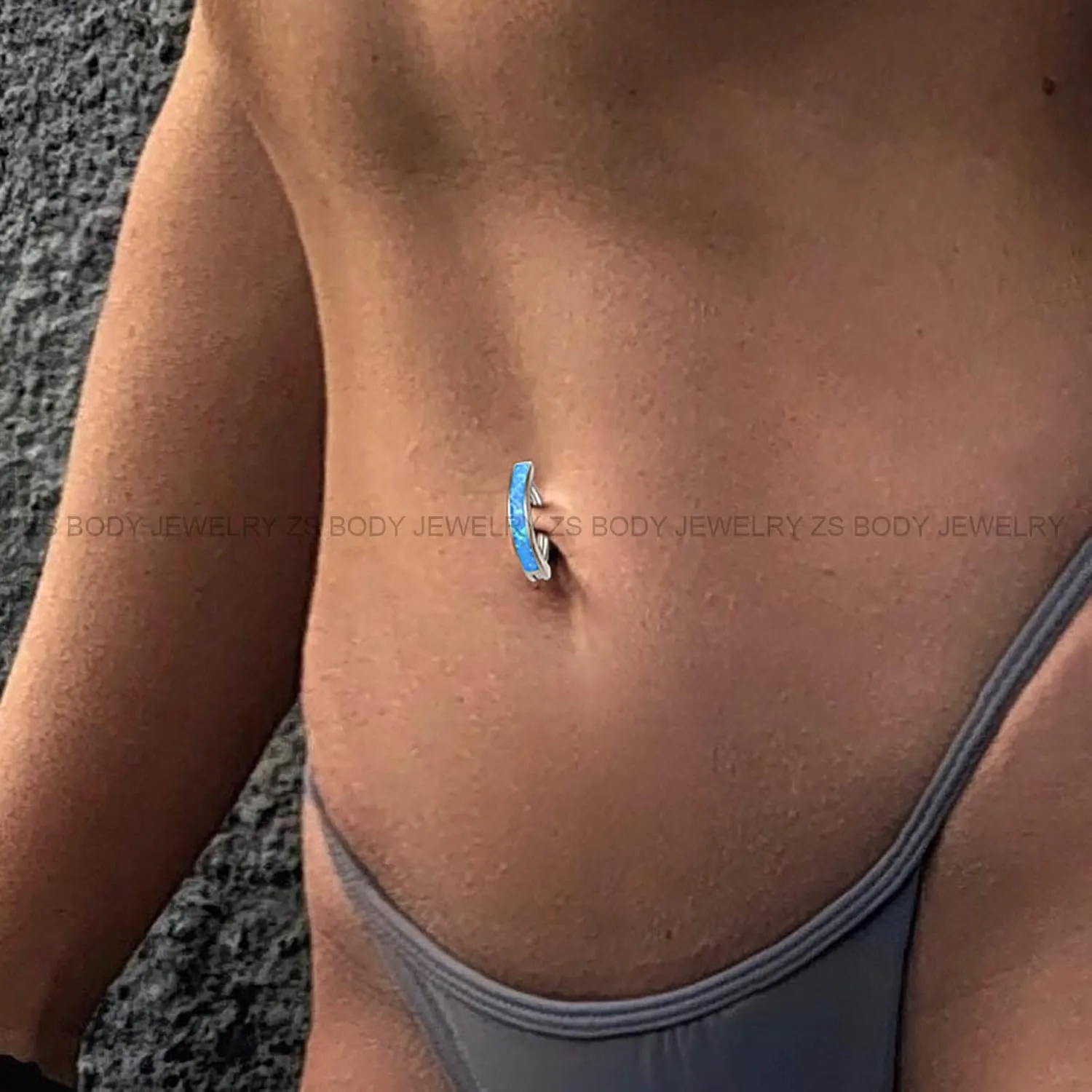 ZS 14G Clicker Belly Button Rings for Women, 925 Sterling Silver Opal Belly Barbell Piercing Reverse Curved Navel Barbell Body Jewelry