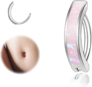ZS 14G Clicker Belly Button Rings for Women, 925 Sterling Silver Opal Belly Barbell Piercing Reverse Curved Navel Barbell Body Jewelry