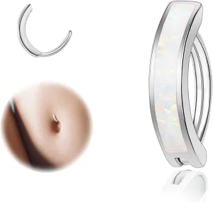 ZS 14G Clicker Belly Button Rings for Women, 925 Sterling Silver Opal Belly Barbell Piercing Reverse Curved Navel Barbell Body Jewelry