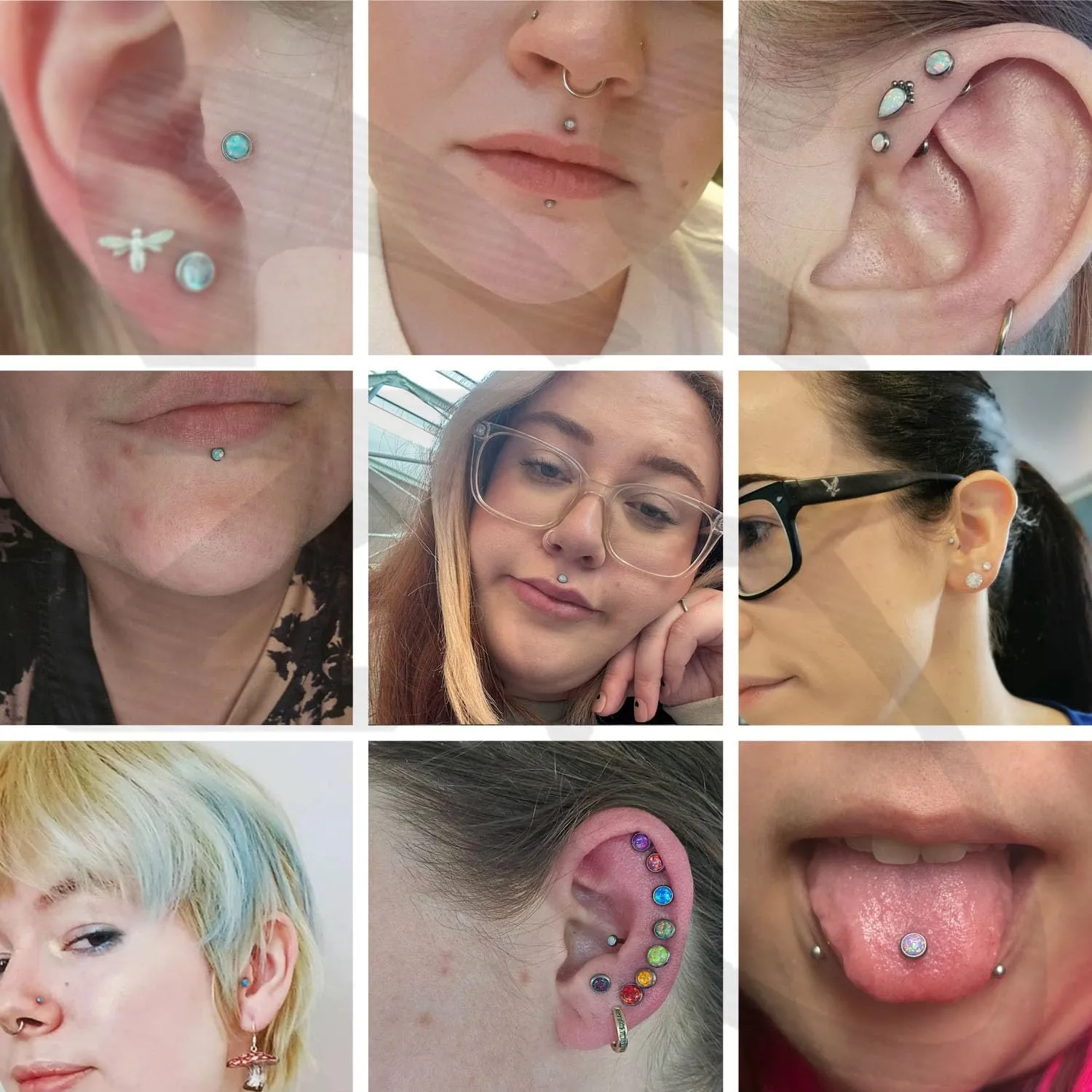 ZS ASTM F136 Titanium 16G 8mm Medusa Piercing Jewelry for Conch, Tragus, Helix, Labret, Cartilage - Flat Back Earrings Hypoallergenic Internally Threaded Opal Ashley Piercing Lip Jewelry