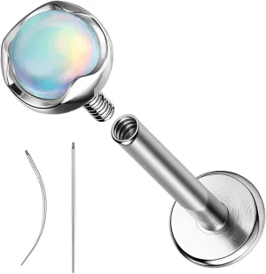 ZS ASTM F136 Titanium 16G 8mm Medusa Piercing Jewelry for Conch, Tragus, Helix, Labret, Cartilage - Flat Back Earrings Hypoallergenic Internally Threaded Opal Ashley Piercing Lip Jewelry