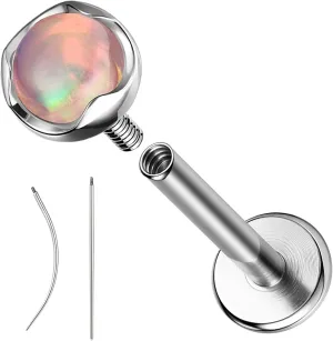 ZS ASTM F136 Titanium 16G 8mm Medusa Piercing Jewelry for Conch, Tragus, Helix, Labret, Cartilage - Flat Back Earrings Hypoallergenic Internally Threaded Opal Ashley Piercing Lip Jewelry