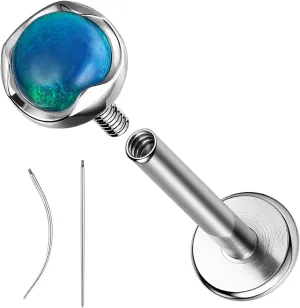 ZS ASTM F136 Titanium 16G 8mm Medusa Piercing Jewelry for Conch, Tragus, Helix, Labret, Cartilage - Flat Back Earrings Hypoallergenic Internally Threaded Opal Ashley Piercing Lip Jewelry
