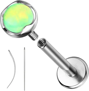 ZS ASTM F136 Titanium 16G 8mm Medusa Piercing Jewelry for Conch, Tragus, Helix, Labret, Cartilage - Flat Back Earrings Hypoallergenic Internally Threaded Opal Ashley Piercing Lip Jewelry