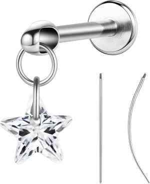 ZS ASTM F136 Titanium 16G 8mm Medusa Piercing Jewelry for Conch, Tragus, Helix, Labret - Flat Back Earrings Hypoallergenic Internally Threaded Pendant Ashley Piercing Lip Jewelry