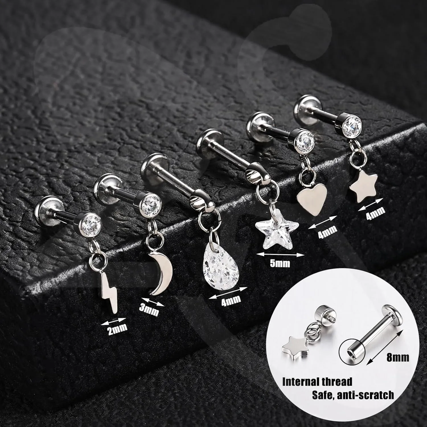 ZS ASTM F136 Titanium 16G 8mm Medusa Piercing Jewelry for Conch, Tragus, Helix, Labret - Flat Back Earrings Hypoallergenic Internally Threaded Pendant Ashley Piercing Lip Jewelry