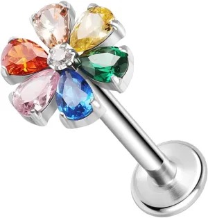 ZS ASTM F136 Titanium 16G 8mm Piercing Jewelry for Lip, Labret, Conch, Tragus, Helix, Earlobe - Hypoallergenic Internally Threaded Flat Back Cartilage Stud Earring