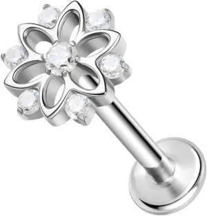 ZS ASTM F136 Titanium 16G 8mm Piercing Jewelry for Lip, Labret, Conch, Tragus, Helix, Earlobe - Hypoallergenic Internally Threaded Flat Back Cartilage Stud Earring