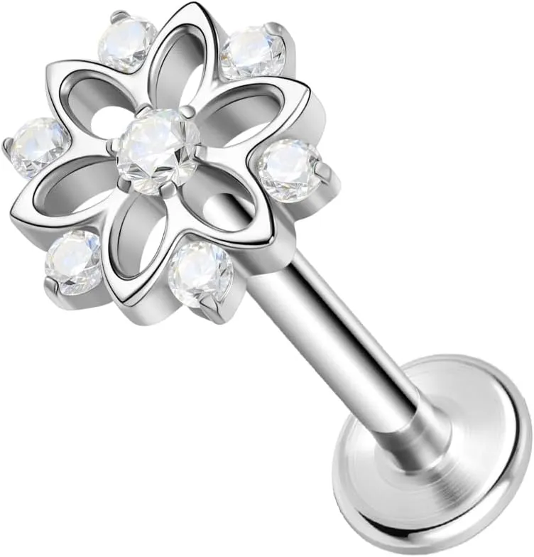 ZS ASTM F136 Titanium 16G 8mm Piercing Jewelry for Lip, Labret, Conch, Tragus, Helix, Earlobe - Hypoallergenic Internally Threaded Flat Back Cartilage Stud Earring