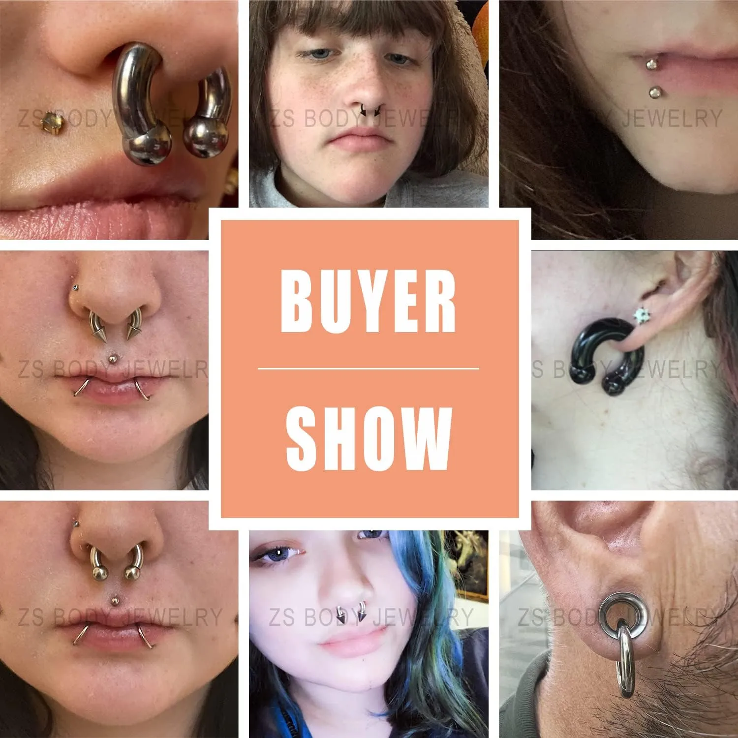 ZS Surgical Steel Spiked Horseshoe Circular Barbell, 00G 0G 2G 4G 6G 8G 12G 16G PA Rings, CBR Nose Septum Nipple Tragus Lip Ear Body Piercing Jewelry