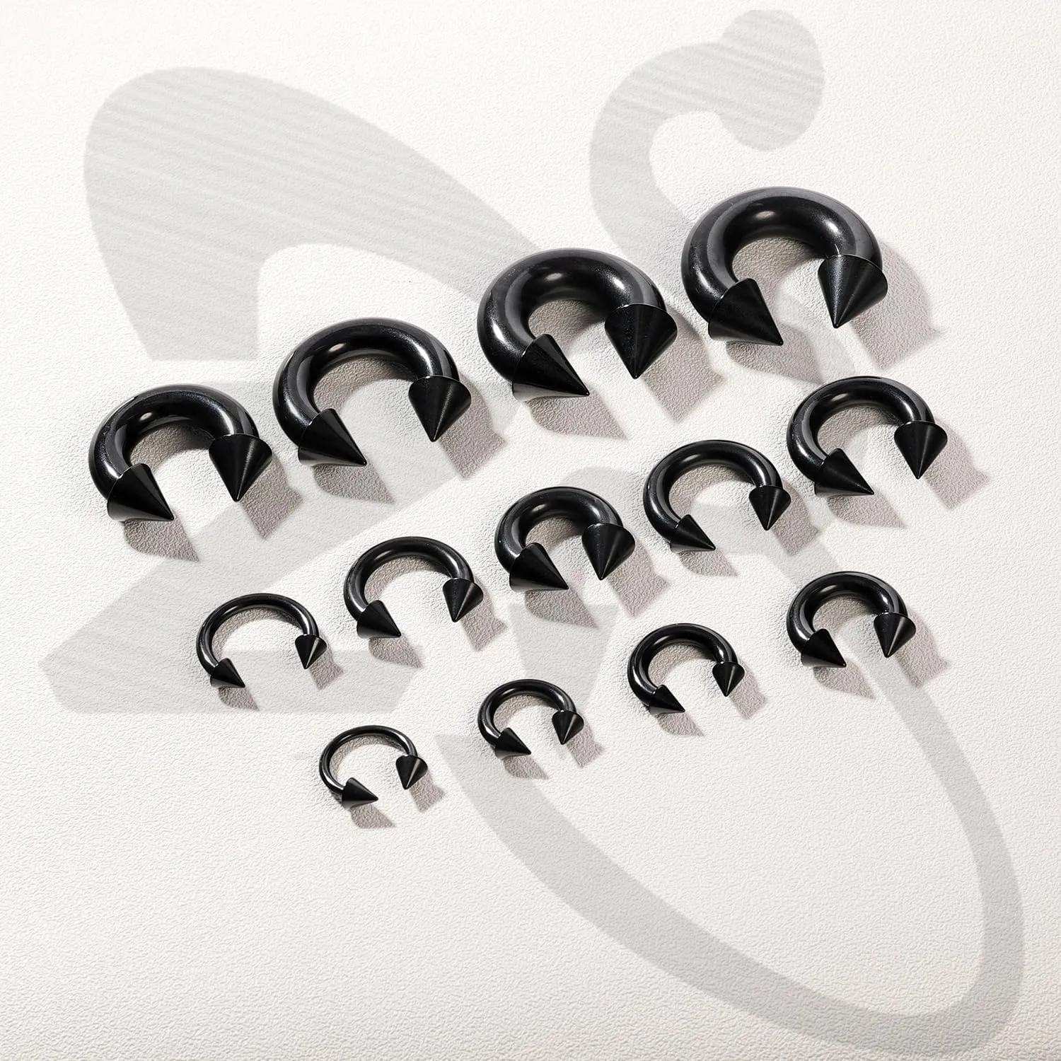 ZS Surgical Steel Spiked Horseshoe Circular Barbell, 00G 0G 2G 4G 6G 8G 12G 16G PA Rings, CBR Nose Septum Nipple Tragus Lip Ear Body Piercing Jewelry